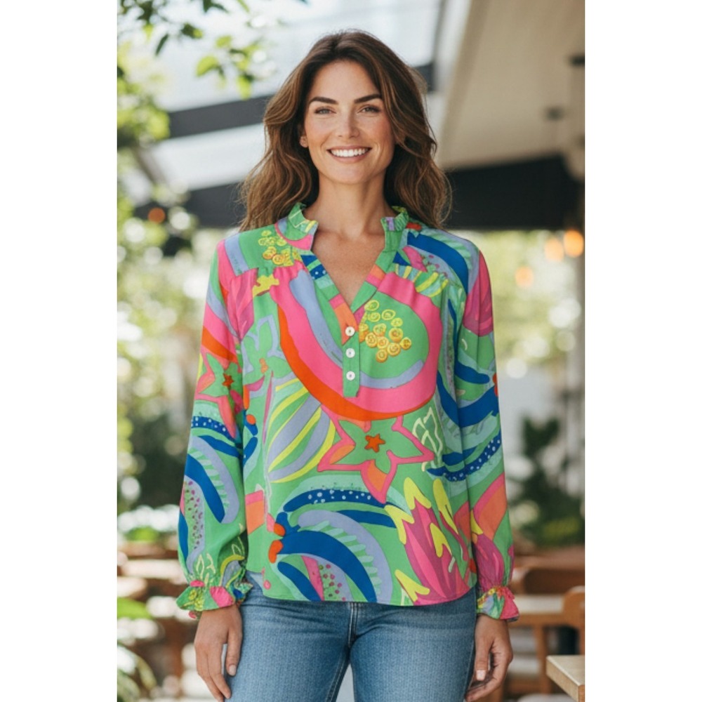 Michelle Mcdowell Psychedelic Print Button Up Blo… - image 1